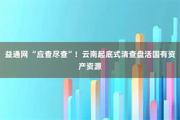 益通网 “应查尽查”！云南起底式清查盘活国有资产资源